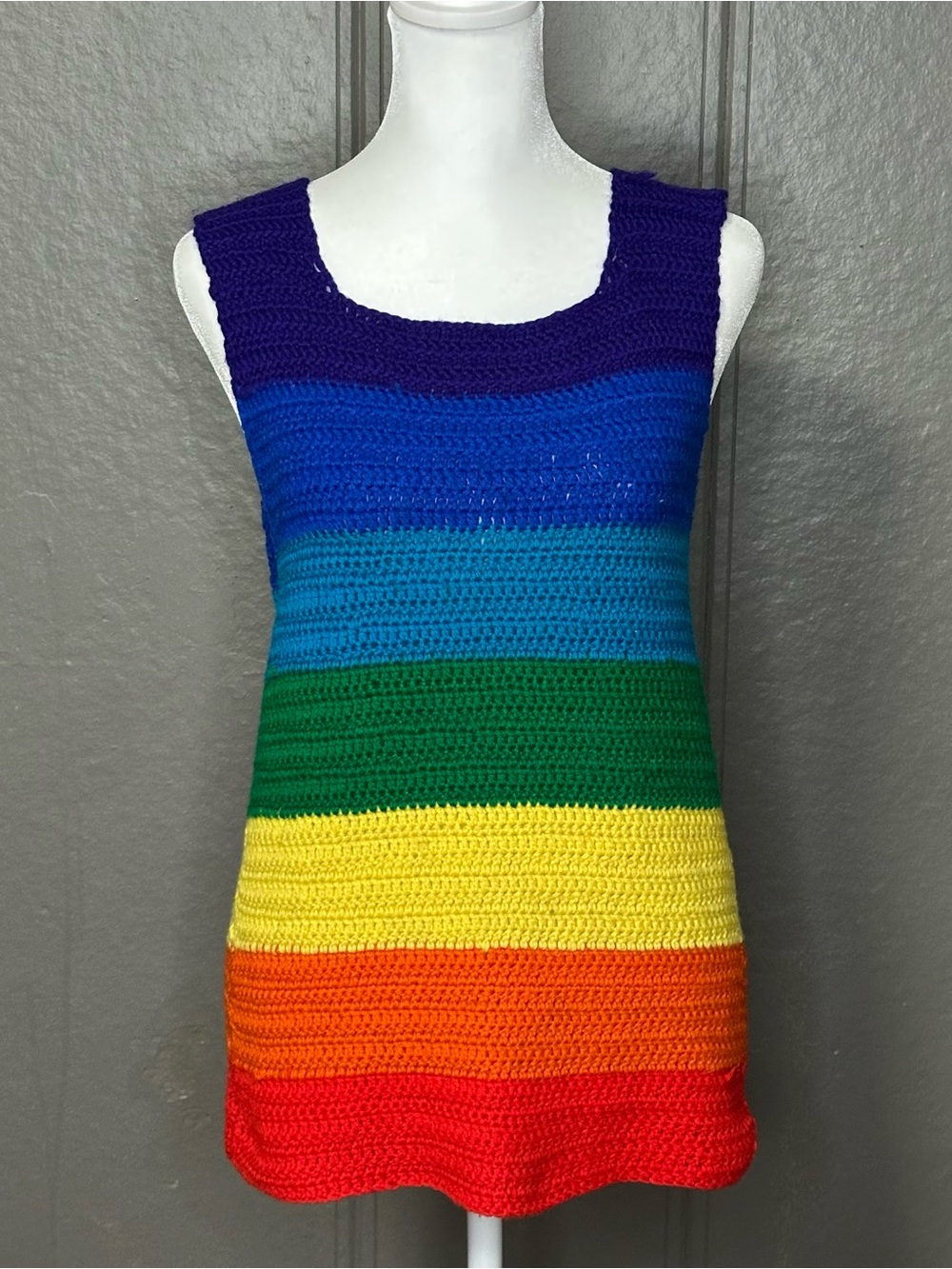 Vintage Handmade Crochet Pride Rainbow Sweater Tank Unisex